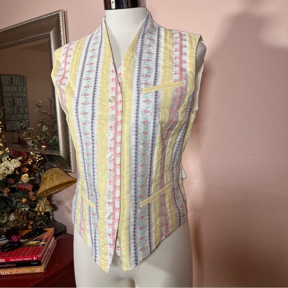 Vintage 1990 Liz Claiborne Victorian Floral Ribbon Corset Waist coat Vest